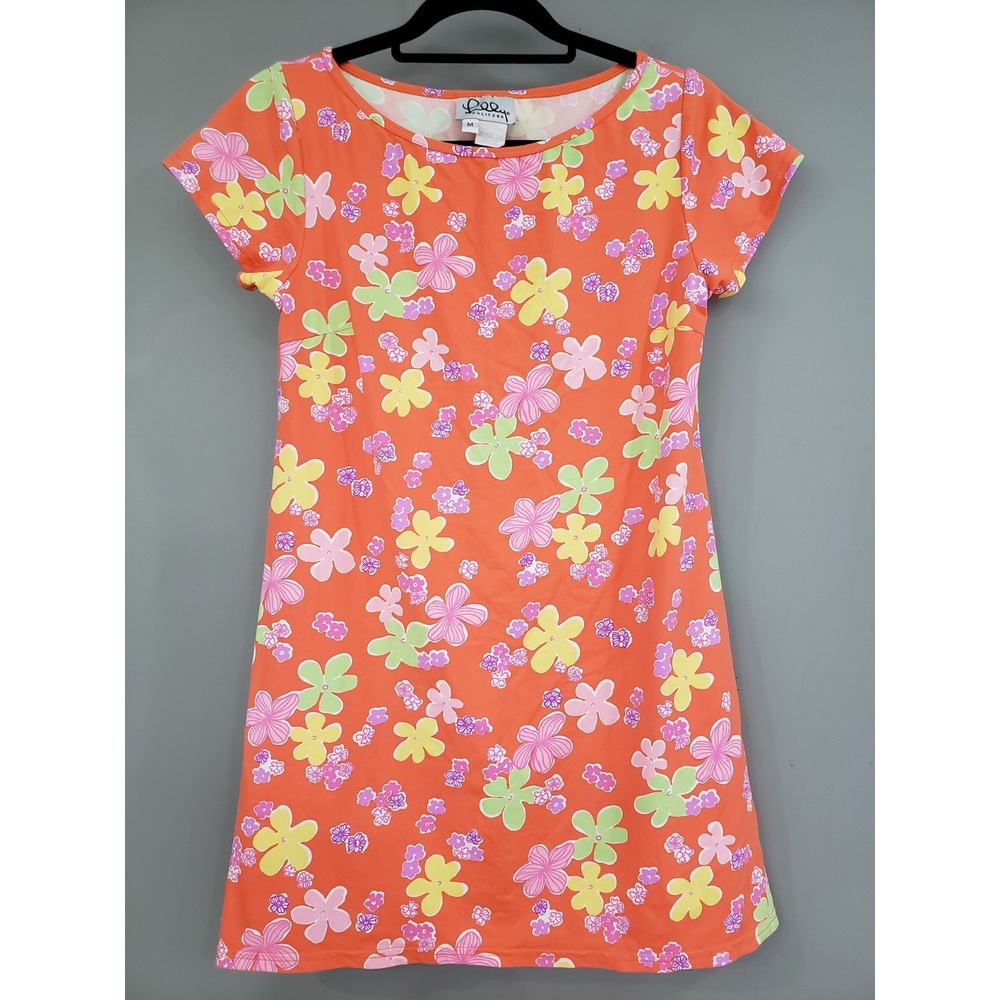 Lily Pulitzer T-Shirt Dress Girls Medium‎ Floral Daisy Orange Vintage Youth
